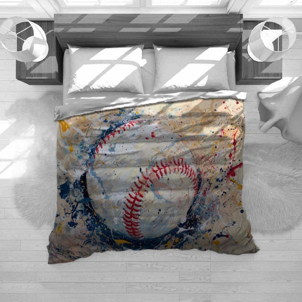 Baseball Bedding, Sports Bedding Set, Action Painting Comforter, Abstract Duvet Cover, Eclectic Home Decor
