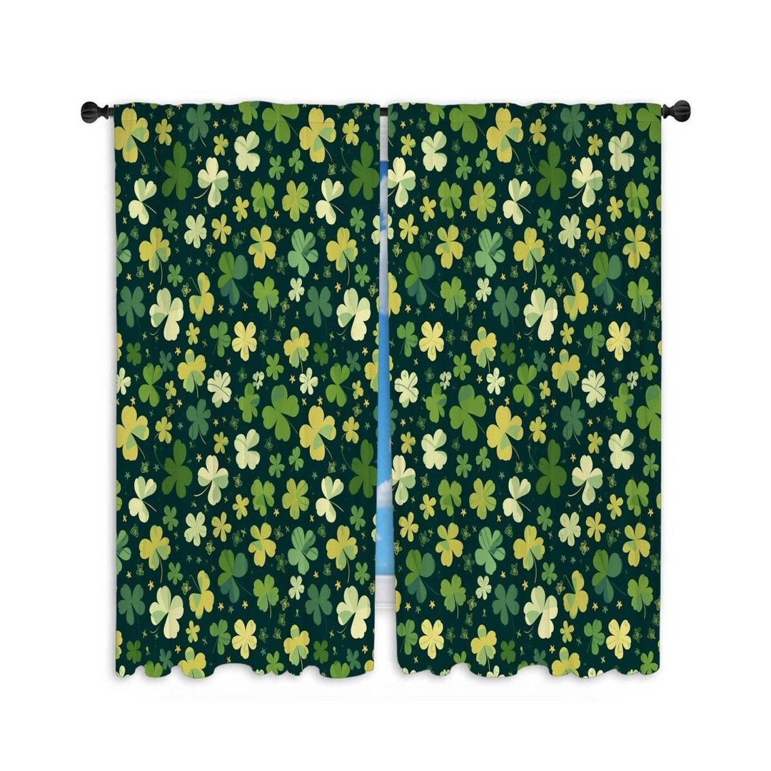 St Patricks Day Window Curtain, Lucky Clover Curtains, Irish Curtain