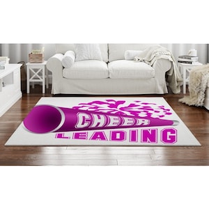 Cheerleading Rugs Cheerleading Text Area Rug Sports Area Rug Pink And White Rug Cute Rug For Dorm Unique Bedroom Rug