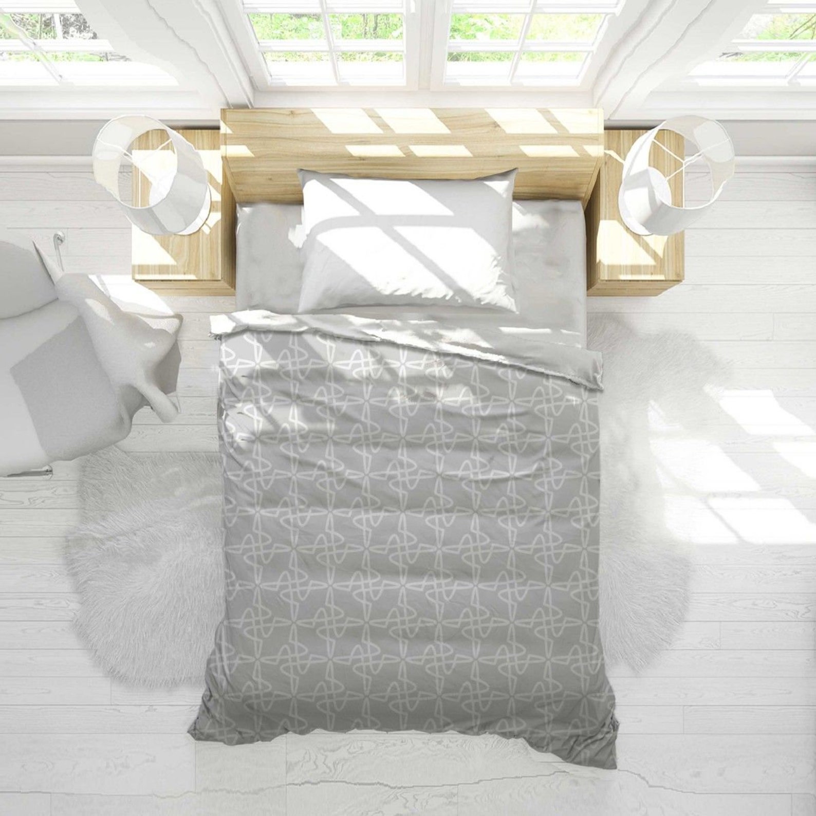 Graue Bettdecke Graue Trellis Muster Bettbezug Geometrische | Etsy