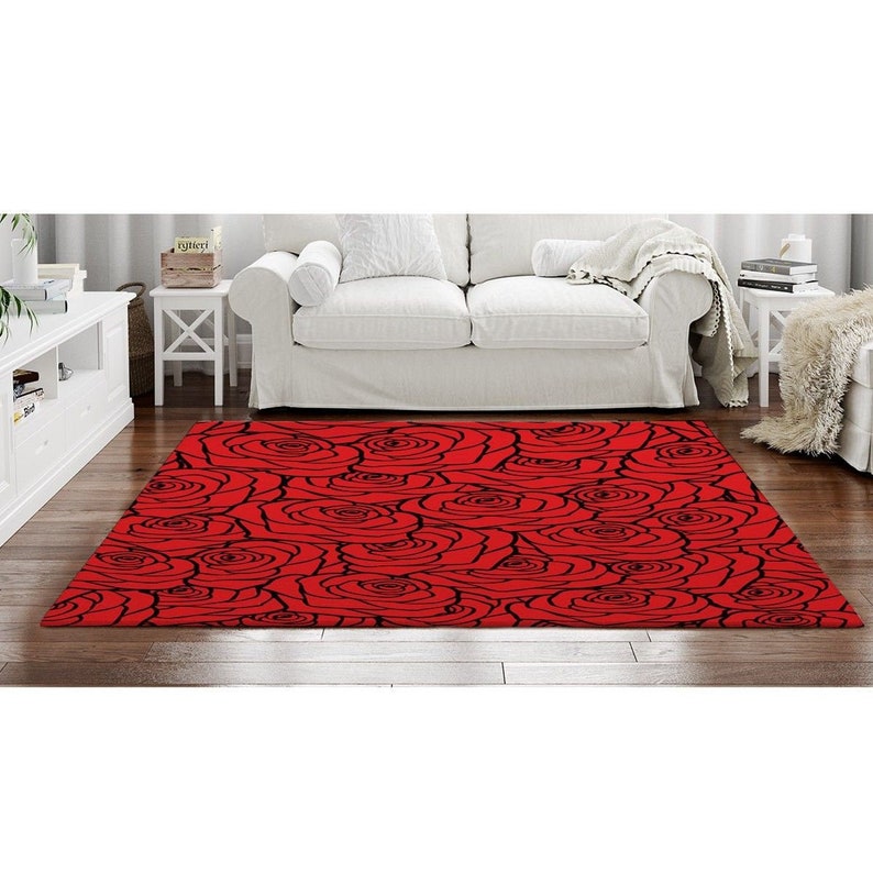 Red and Black Rose Rug Red Rose Area Rugs Rose Area Rug Red Etsy