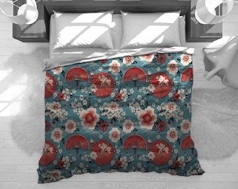 Chinese Bedding, Oriental Bedding Set, Floral Comforter, Japanese Duvet Cover, Asian Home Decor