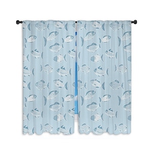 Fish Window Curtain, Coastal Curtains, Nautical Curtain Panel, Ocean Window Treatment, Beach House Home Decor