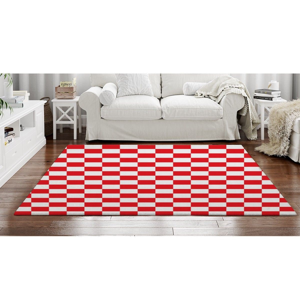 Red And White Checkered Rug Checkered Area Rug Red And White Etsy