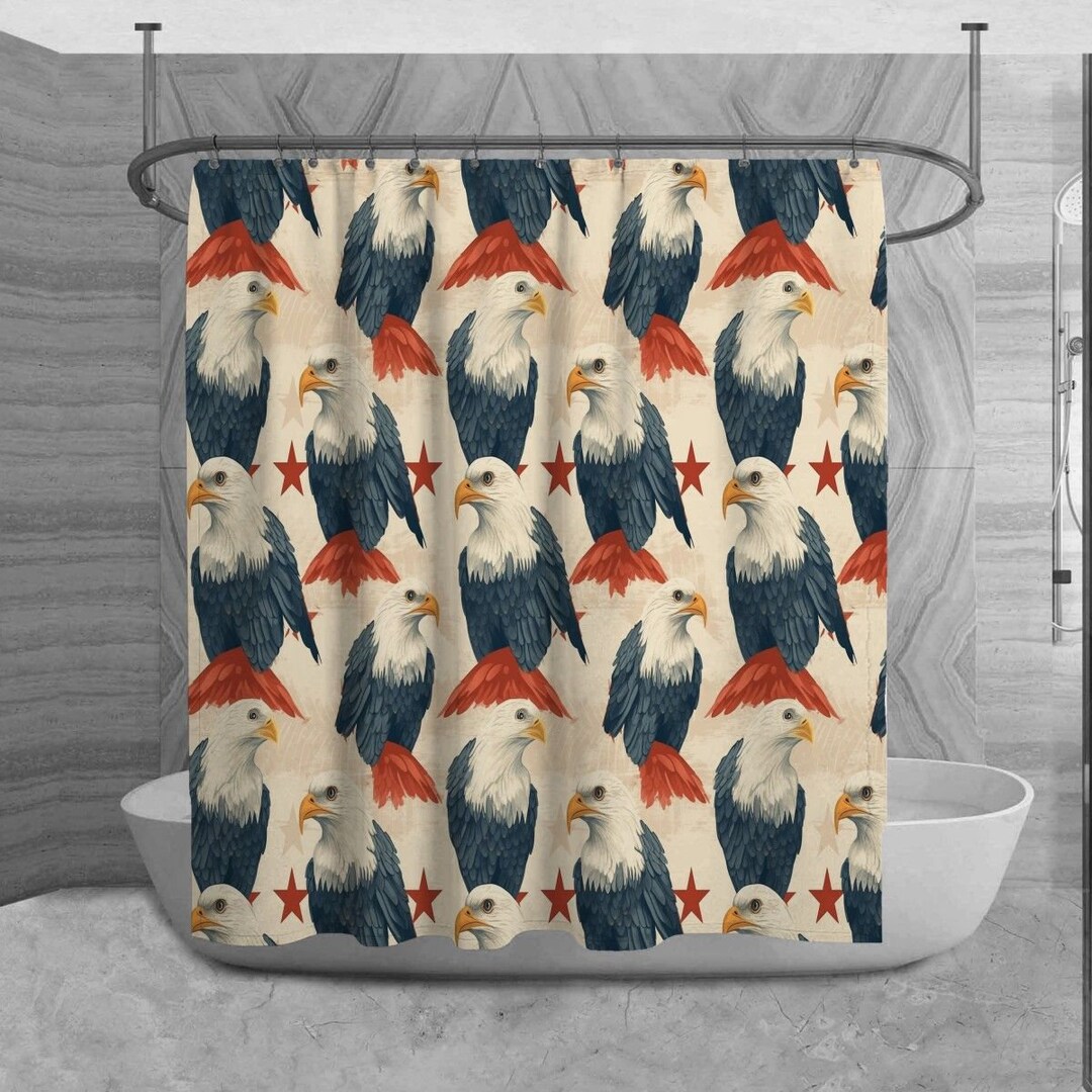 Eagle Shower Curtain American Eagle Bathroom Decor Patriotic Etsy