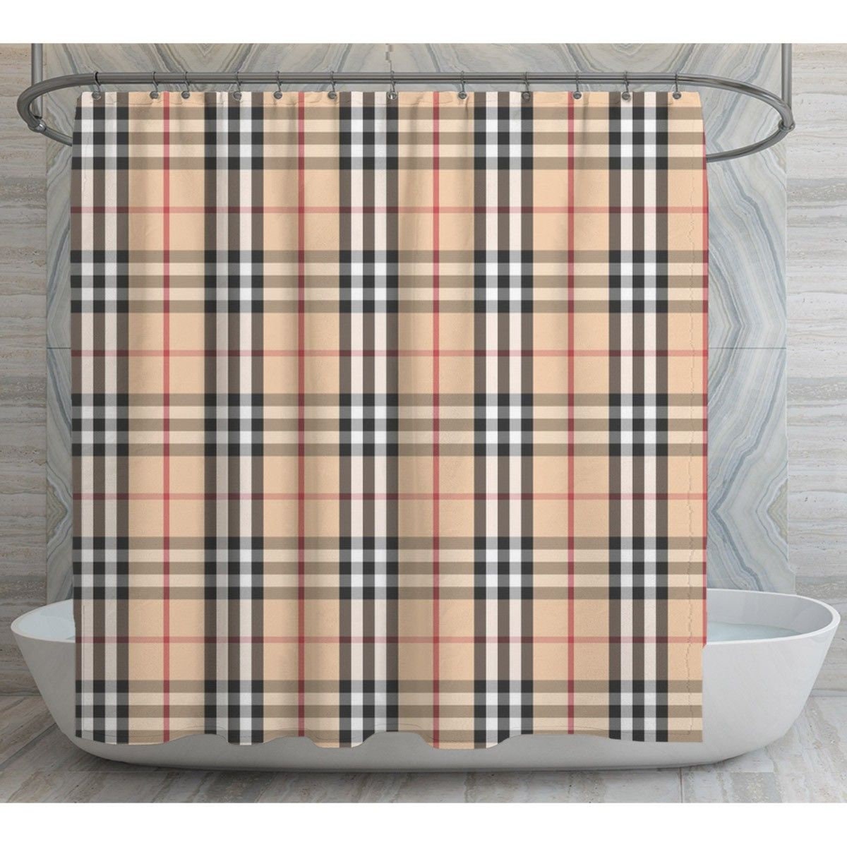 Beige Plaid Shower Curtains Plaid Pattern Shower Curtain Tan Etsy