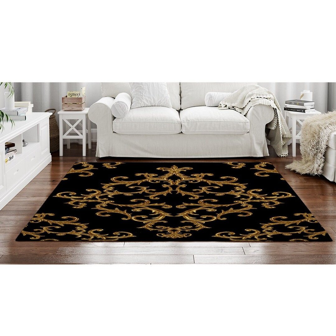 Black and Gold Damask Rugs Damask Pattern Rugs Vintage Rug Etsy