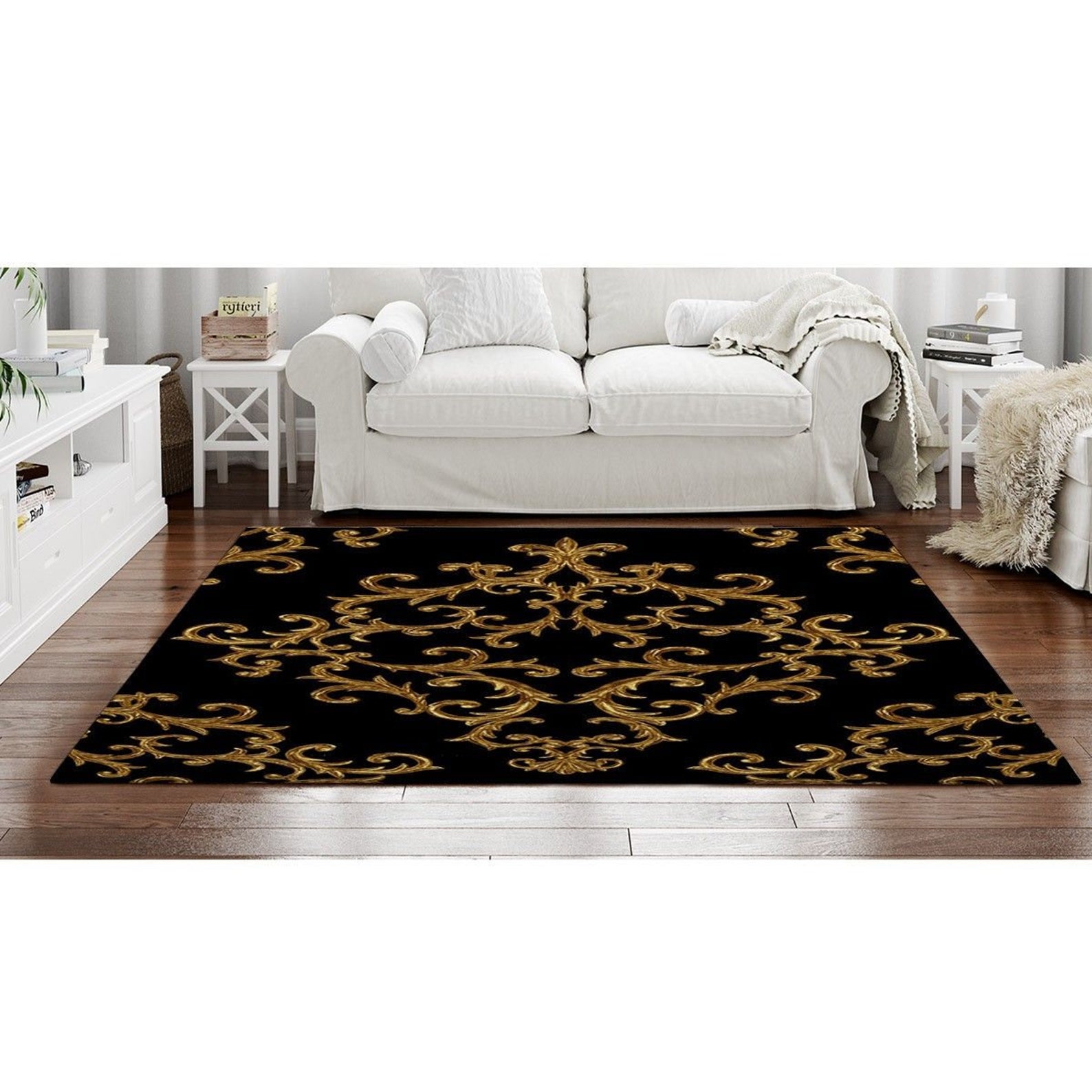 Black and Gold Damask Rugs Damask Pattern Rugs Vintage Rug Etsy