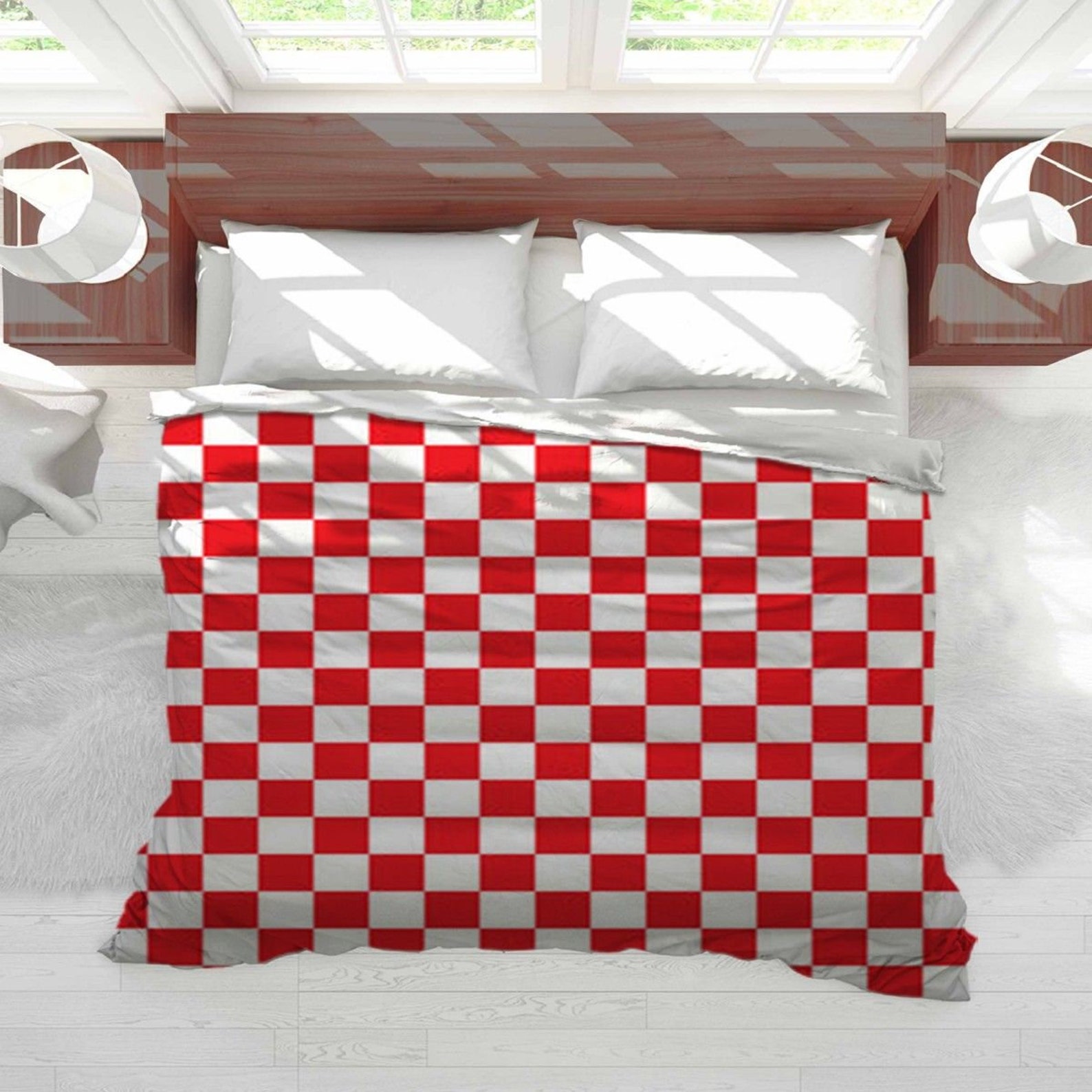 Checkered Duvet Cover Checkered Bedding Checkered Red Print Etsy