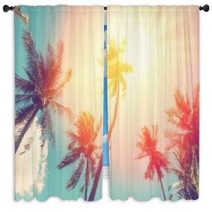 Palm Tree Window Curtains Tropical Window Curtains Blue And Orange Curtains Personalized Curtains Palm Trees Curtain Panels Customized