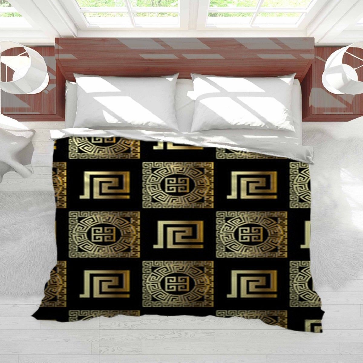 Black And Gold Greek Key Duvet Cover Greek Key Pattern Duvet Etsy