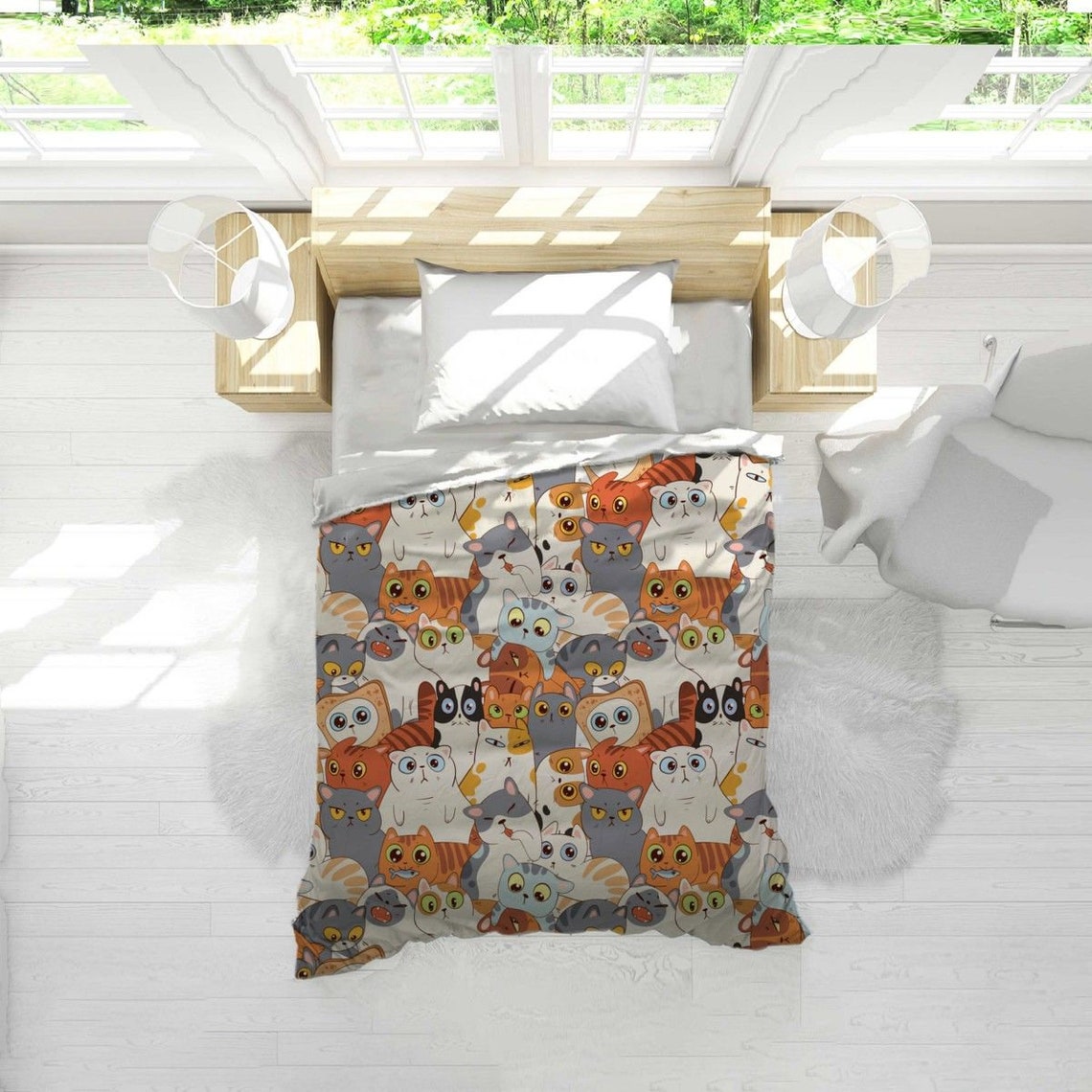 Kitten Comforter Kitten Bedding Cat Pattern Comforter Cat Etsy