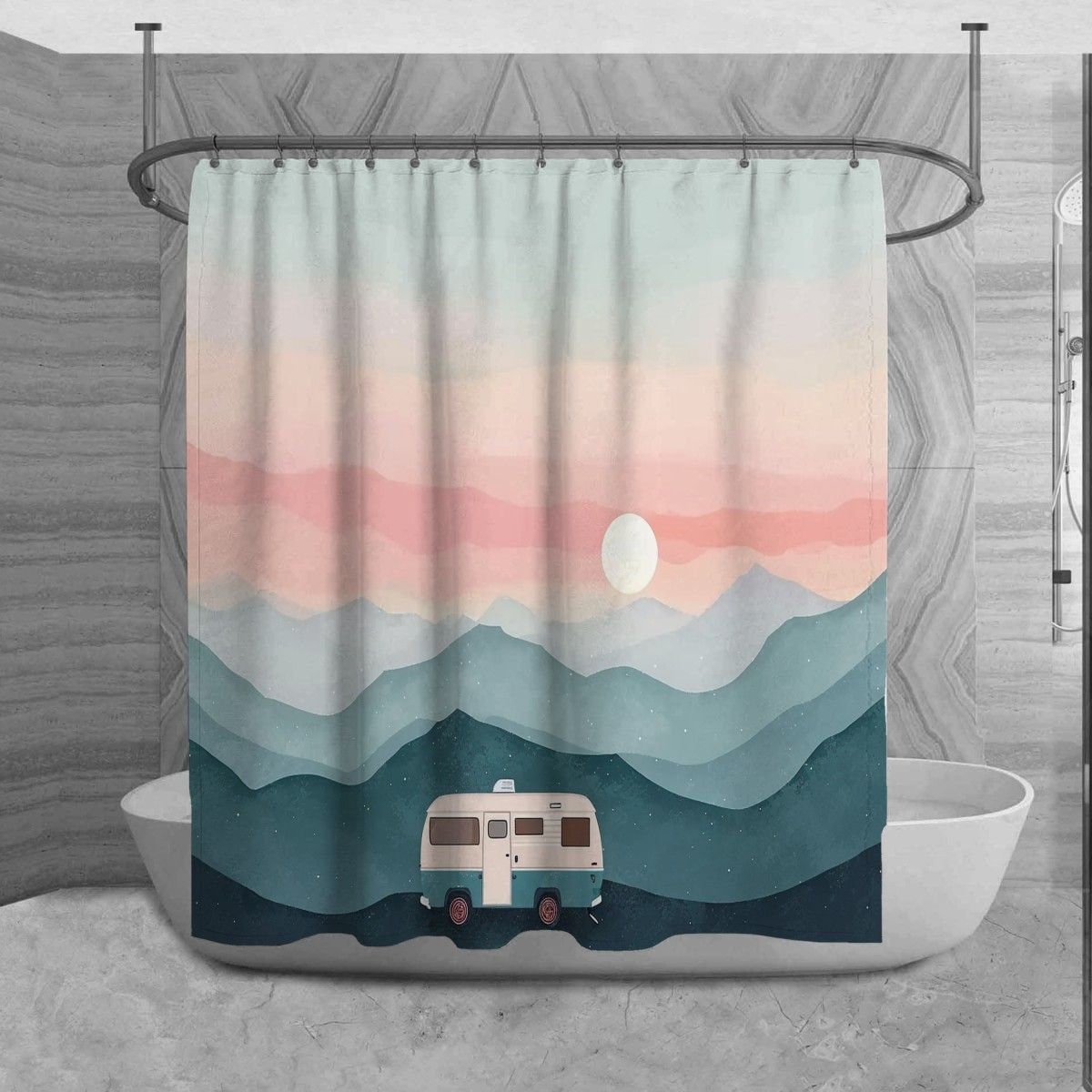 Camping Shower Curtains Camper in the Mountains Shower Curtain
