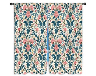 Floral Window Curtain, Victorian Curtains, Vintage Curtain Panel, Botanical Window Treatment, Elegant Home Decor