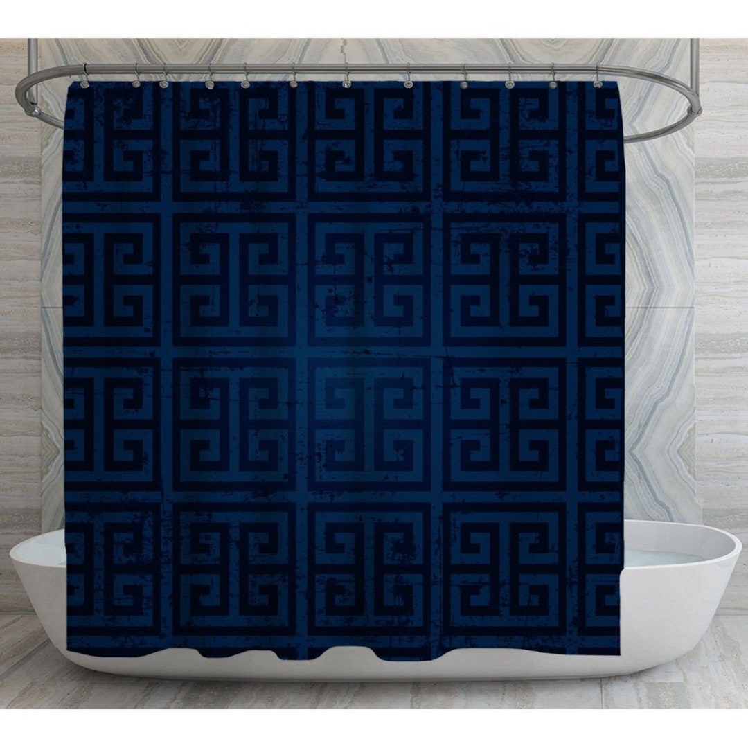 Greek Key Shower Curtains Grunge Geometric Shower Curtain Navy Blue