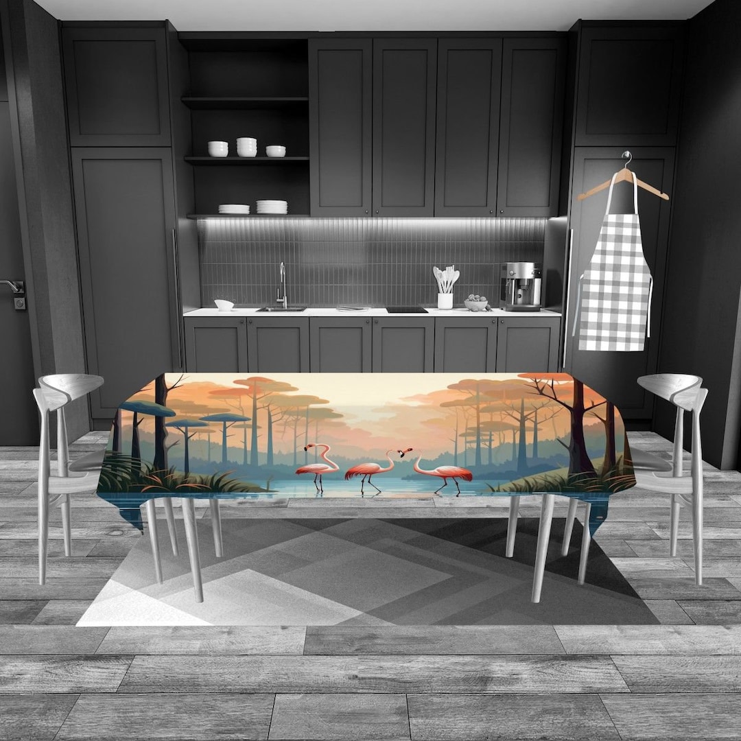 Flamingo Kitchen Decor Pink Flamingo Tablecloth Jungle Etsy
