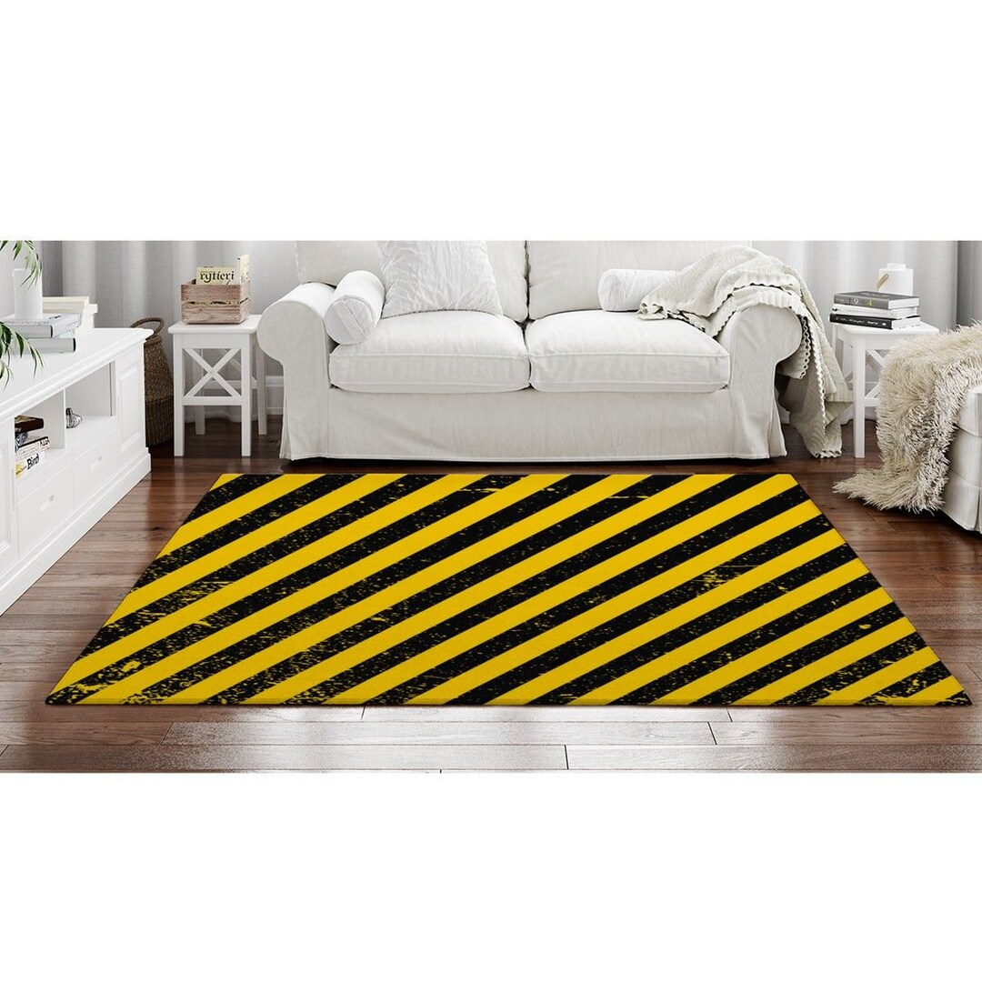Caution Rug Diagonal Striped Area Rug: Yellow & Black Caution Design - Etsy