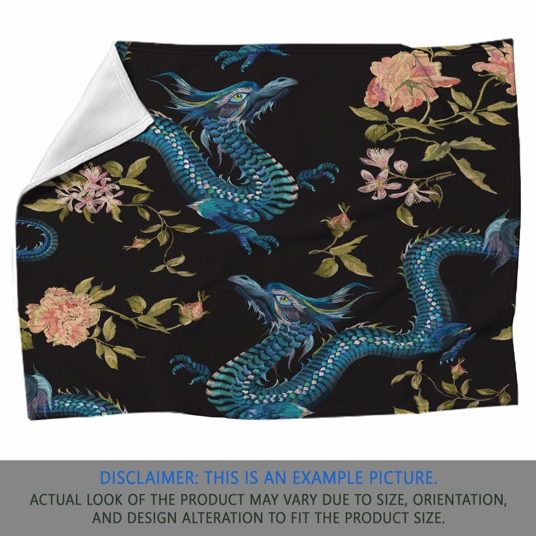 Chinese Dragon Blanket Mythical Blankets Floral Sherpa Etsy