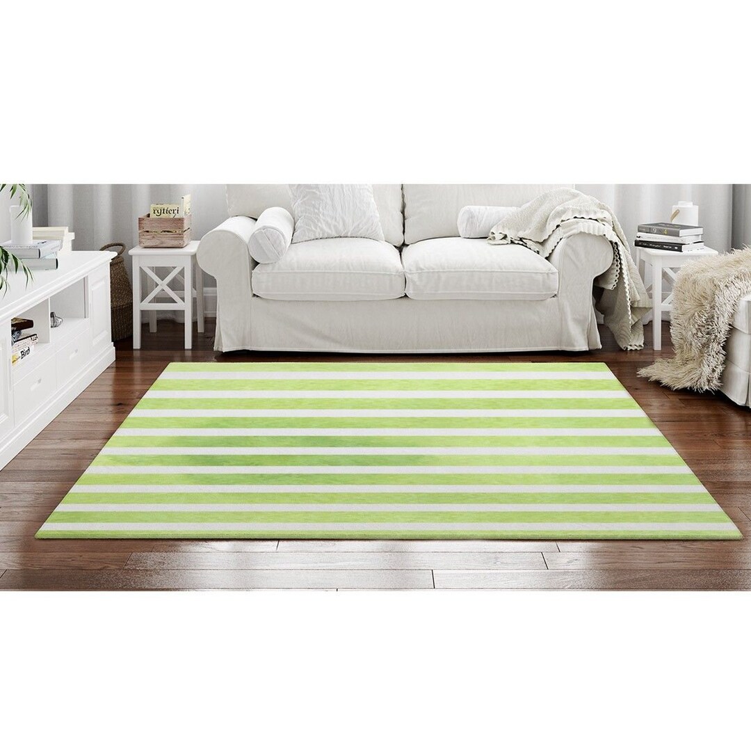 Striped Area Rugs Lime Green Stripes Rug Lime Green White Area Etsy