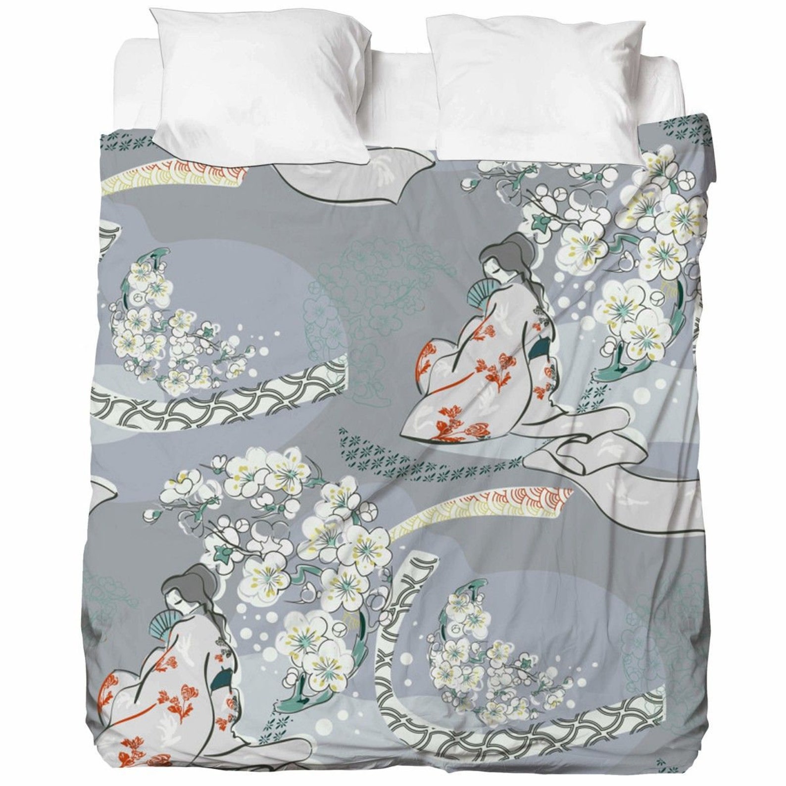 Japanese Bed Sheet Japanese Fitted and Top Sheet Geisha Etsy