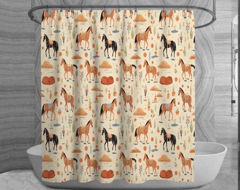 Western Shower Curtain, Desert Bathroom Decor, Cowboy Bath Decor, Horse Bathroom Curtain, Rustic Home Decor