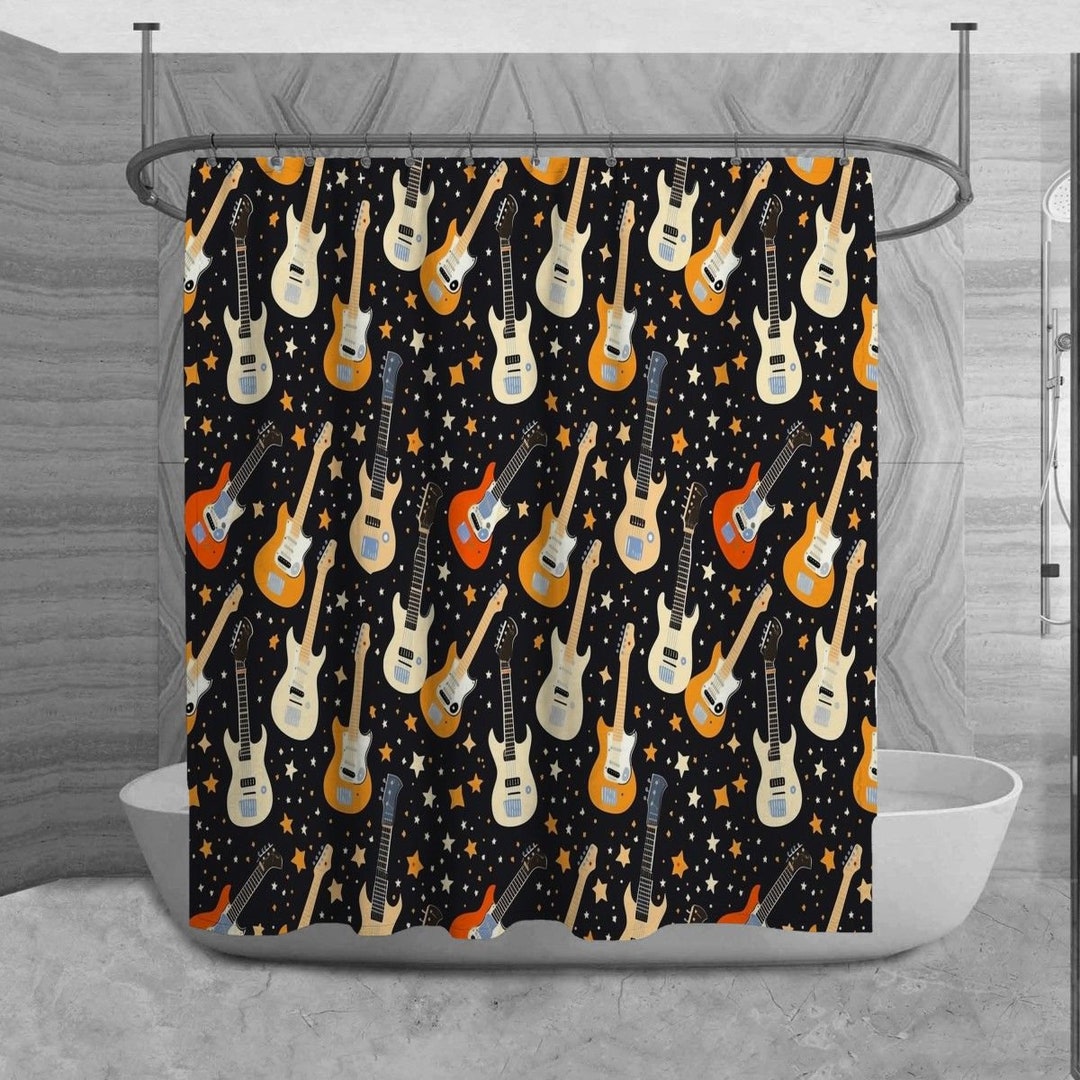 Rock N Roll Shower Curtain Guitar Bathroom Decor Superstar Etsy