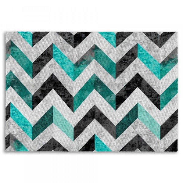 Aqua And Grey Zigzag Rug Modern Chevron Area Rugs Turquoise Gray Black Area Rugs Blue Zig Zag Rug Watercolor Abstract Rugs