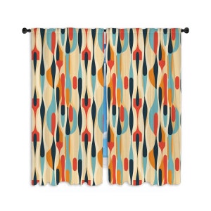 Retro Window Curtain, Mid Century Curtains, Modern Curtain Panel, Contemporary Window Treatment, Abstract Home Decor