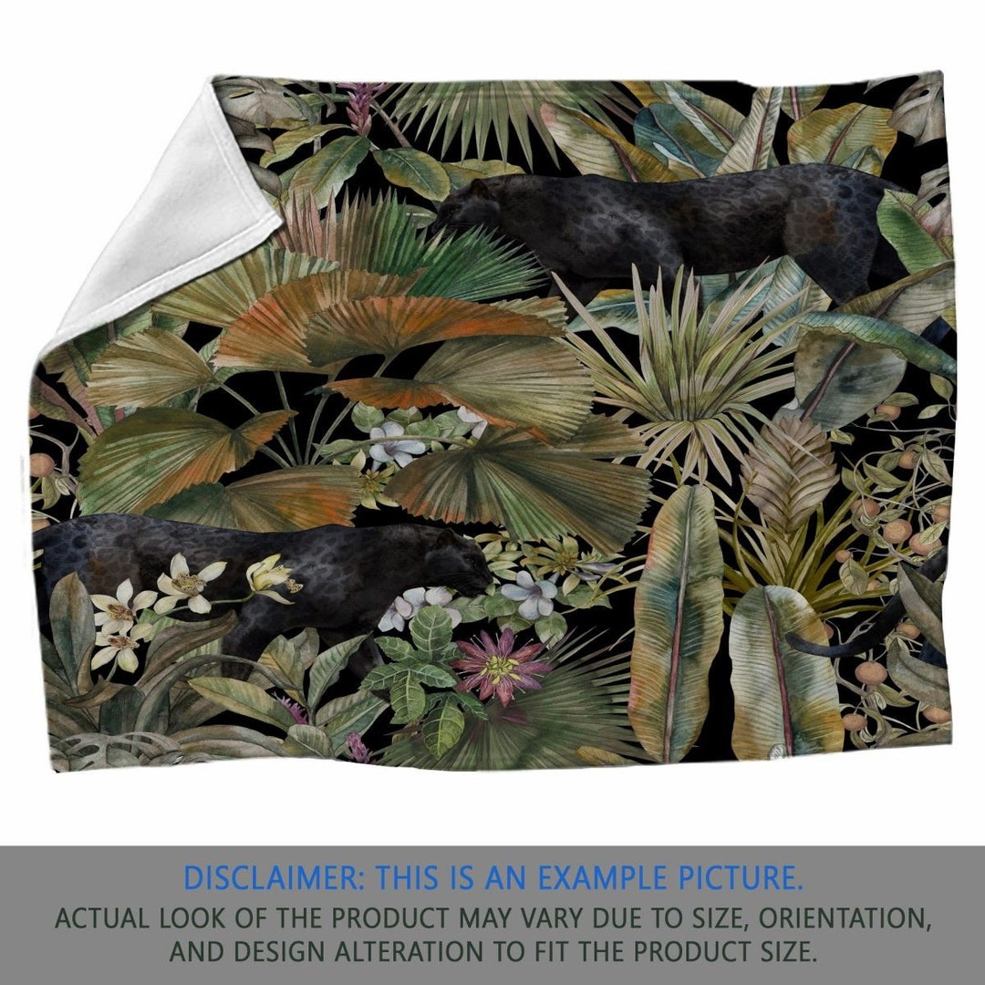 Forest Jungle Blanket, Black Panther Blankets, Palm Leaves Sherpa