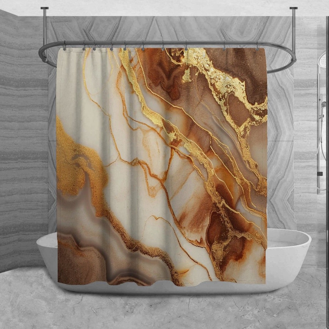 Gold and Brown Shower Curtain, Brown Marble Shower Curtain, Modern Bath ...
