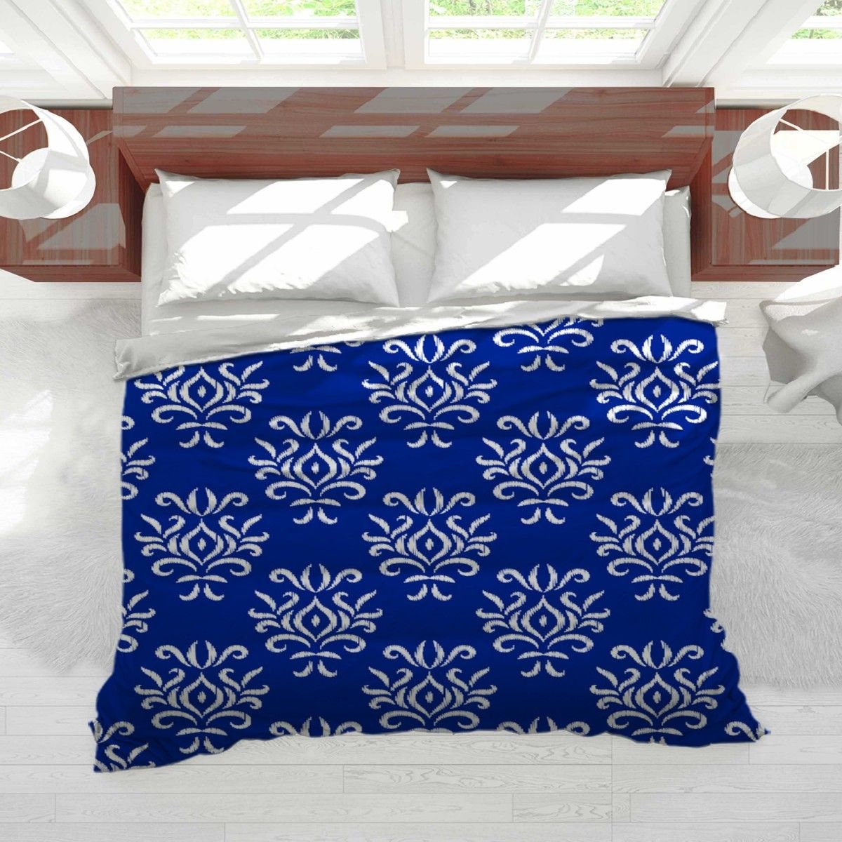 Blue And White Comforter Blue And White Damask Pattern Etsy