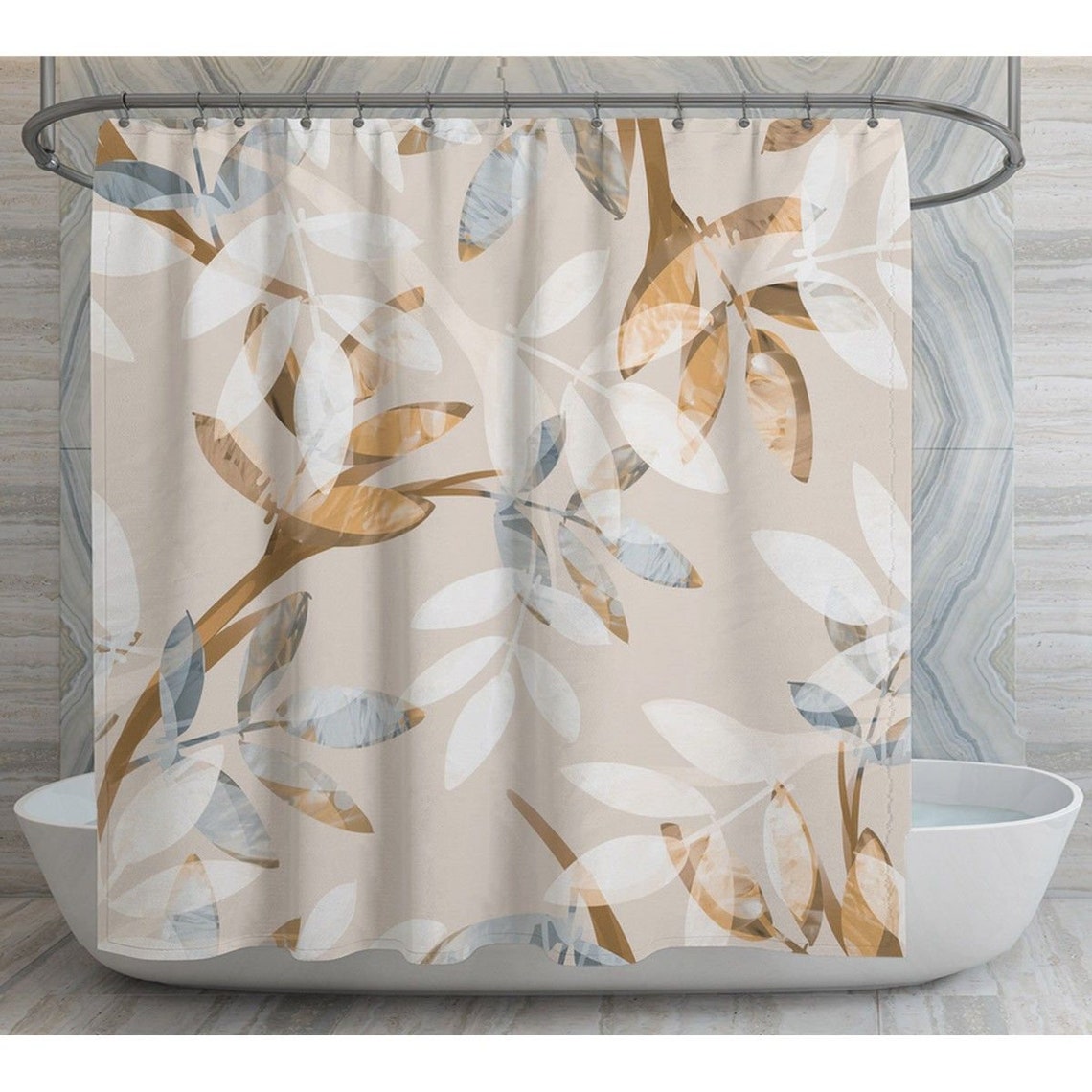Leaf Shower Curtain Botanical Shower Curtains Beige Shower - Etsy UK