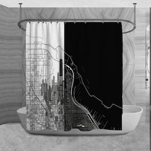 Rideau de douche Plan de Chicago Rideaux de douche noir et blanc Rideau de douche Carte Rideau de douche personnalisé Plan de la ville Rideau de douche personnalisé
