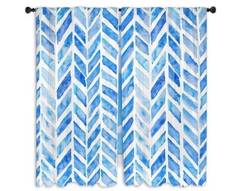 Watercolor Window Curtains Chevron Curtains Chevron Drapes Blue Curtain Personalized Window Curtain Blue Chevron Window Curtain Custom