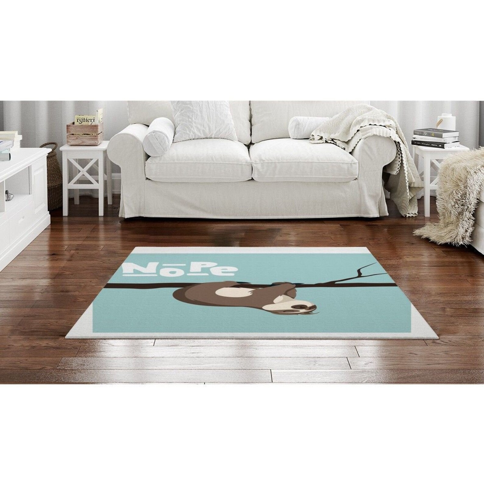 Funny Rugs Cute Area Rugs Funny Sloth Rug Blue Area Rug Etsy