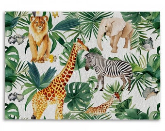 Wildlife Rugs Animals And Tropical Plants Area Rug White Green And Orange Area Rugs Jungle Rug Safari Print Rugs