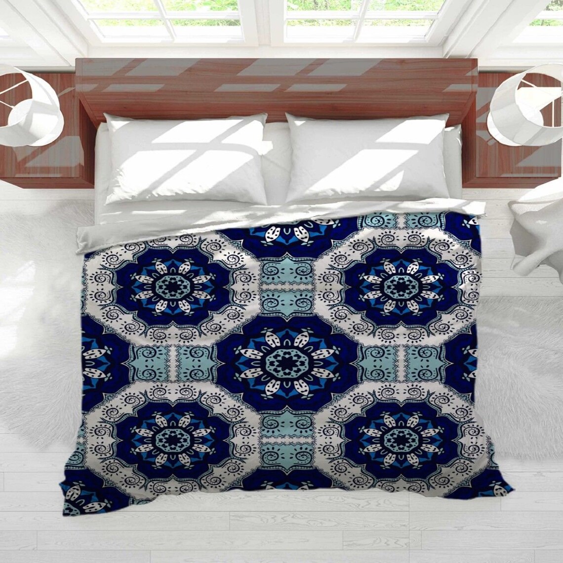 Blue And White Medallion Duvet Covers Medallion Pattern Etsy