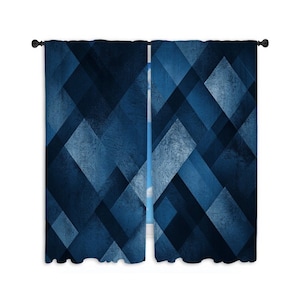 Geometric Window Curtain Abstract Curtain Panel Navy Blue Curtains Personalize Window Curtain Checkered Curtains Custom Modern