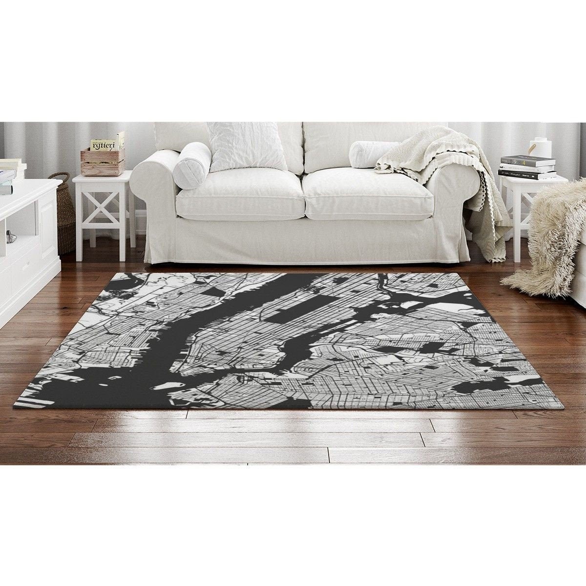 New York Map Print Rug New York Rug Black And White Area Etsy