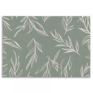 Sage Green Rugs White Vector Leaves On Green Area Rug Olive And White Area Rugs Leaf Rug Botanical Rugs