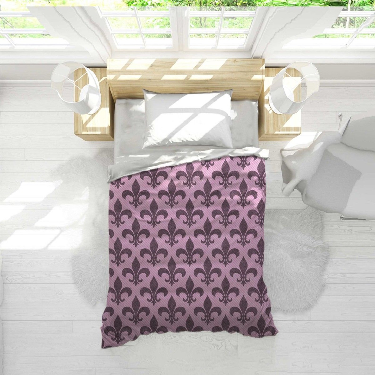 Graue und rosa Tröster Grau und Rosa Fleur de Lis Muster | Etsy