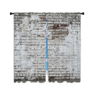 White Washed Brick Window Curtain Industrial Curtains White And Beige Curtains Personalize Curtains Faux Brick Wall Curtain Custom Size