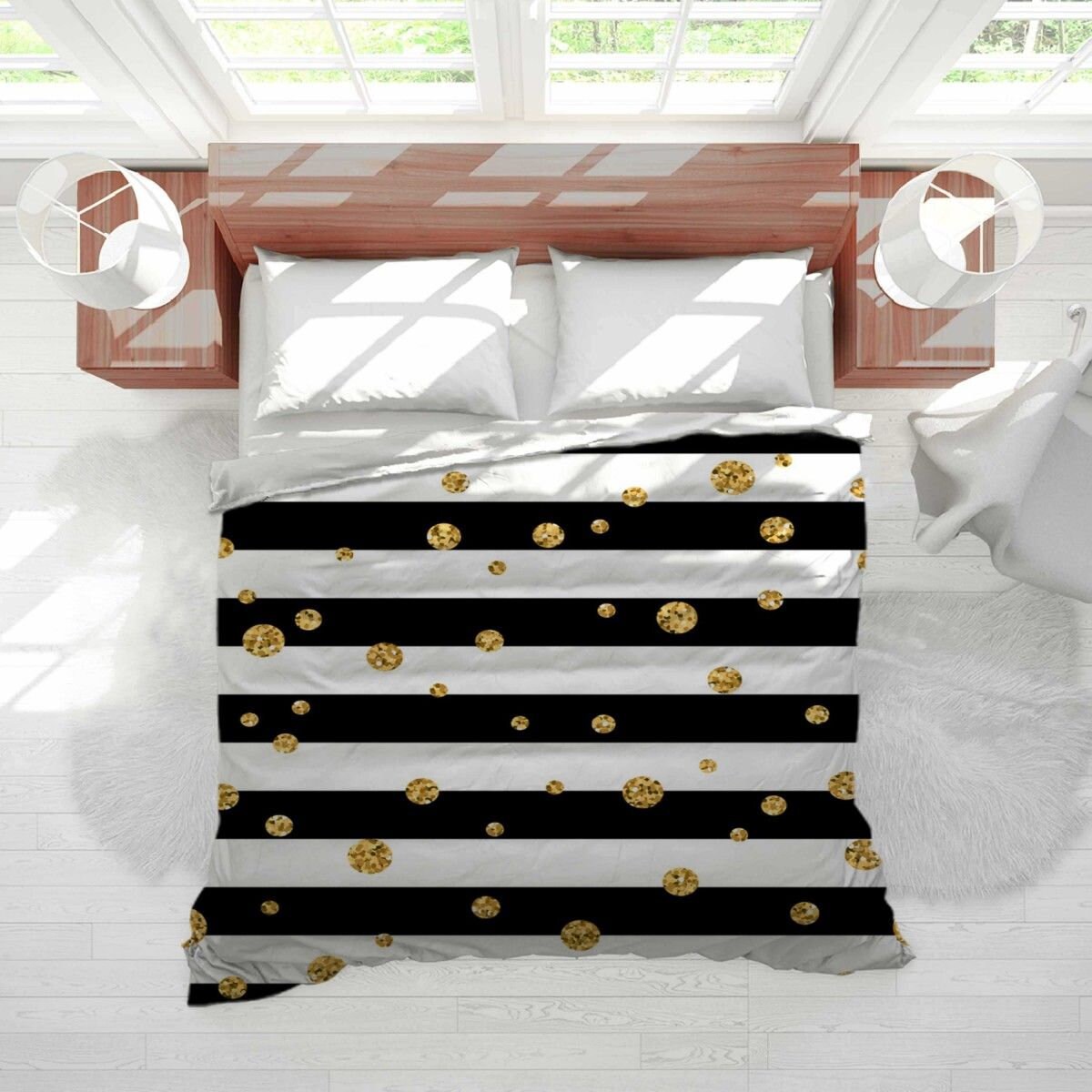 Striped Comforter Polka Dot Bedding Gold Polka Dot Etsy