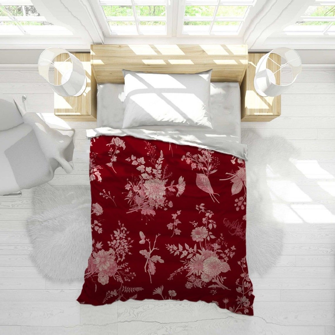 Red Duvet Red Toile Pattern Duvet Cover Toile Duvet Cover Etsy