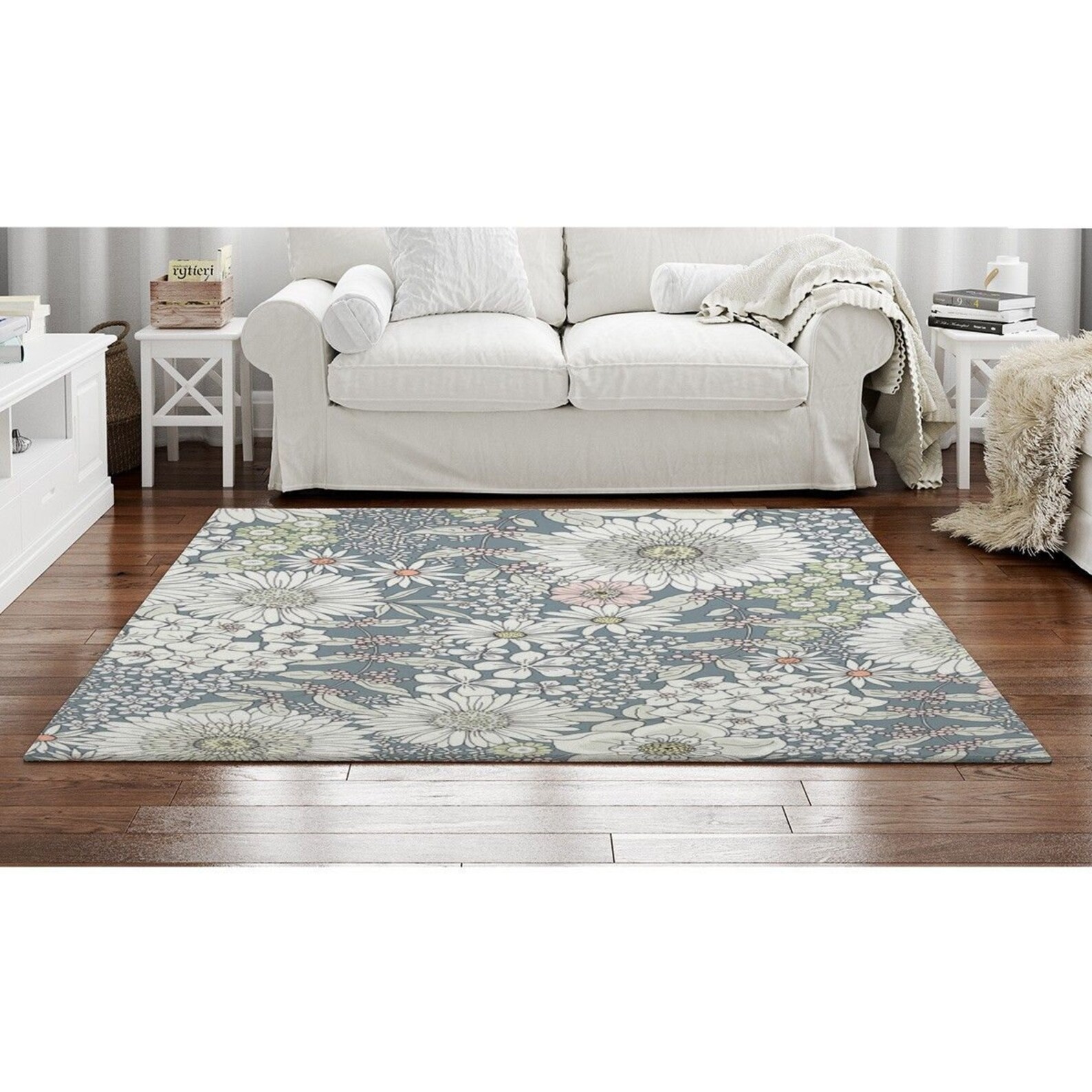 Gray Floral Rugs Gray And White Area Rug Gray Area Rug Etsy