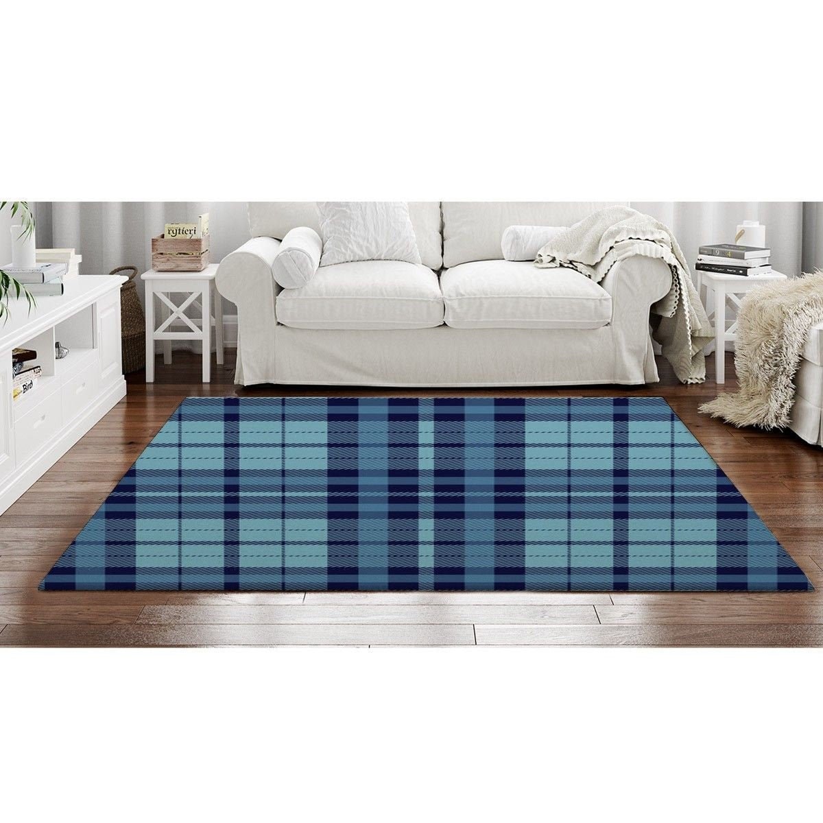 Blue Plaid Rugs Plaid Pattern Rugs Plaid Area Rugs Indigo Etsy