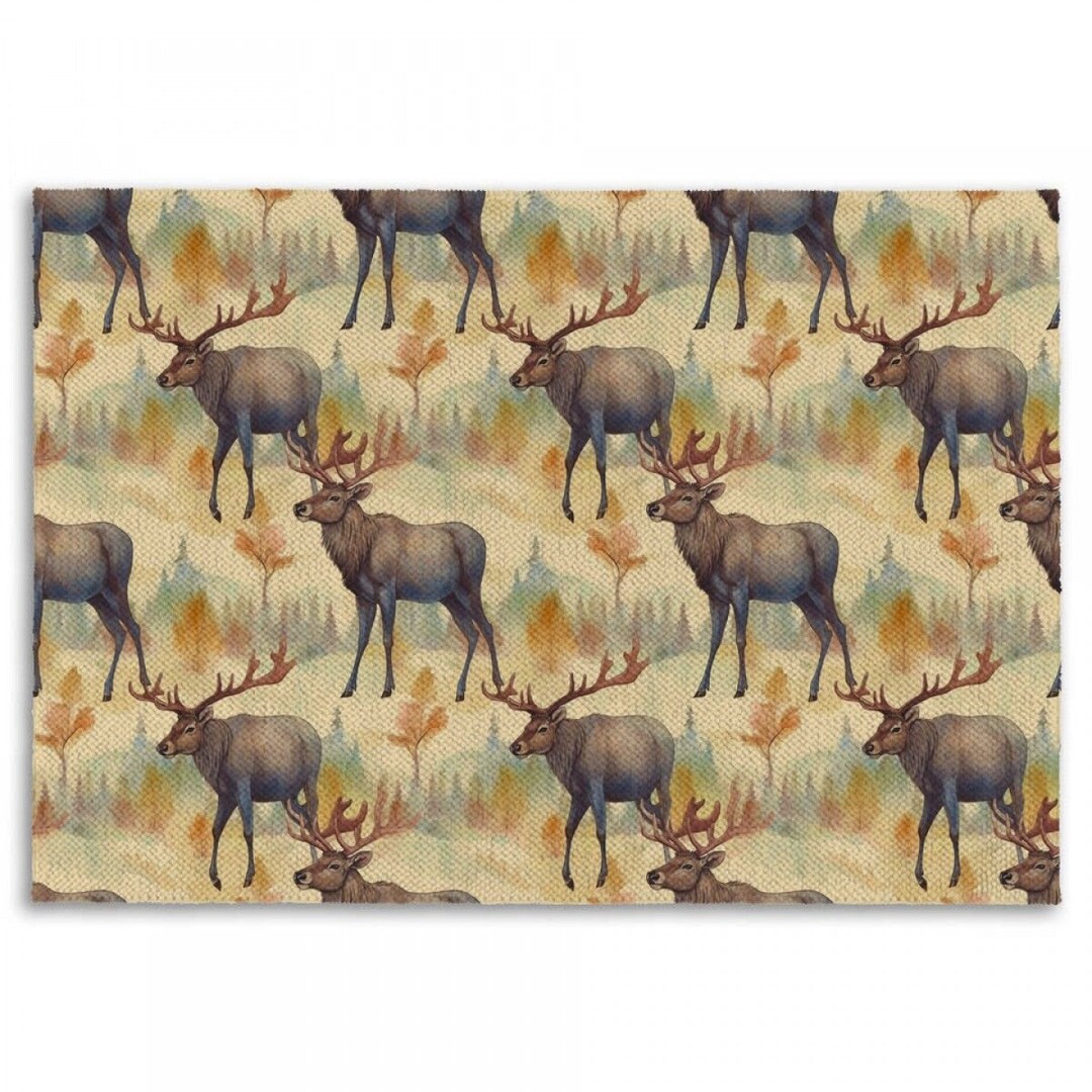 Elk Rug Farmhouse Rugs Forest Area Rug Rustic Living Room Etsy