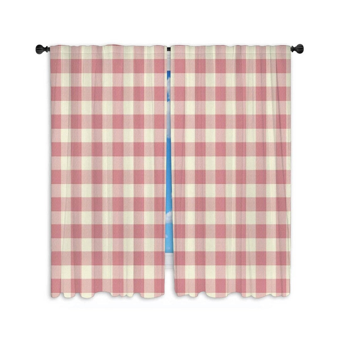 Gingham Window Curtain Pink Gingham Curtains French Country Etsy