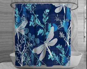 Blue And Green Shower Curtains Dragonflies And Branches Shower Curtain Navy And Teal Green Shower Curtains Insect Shower Curtain Line