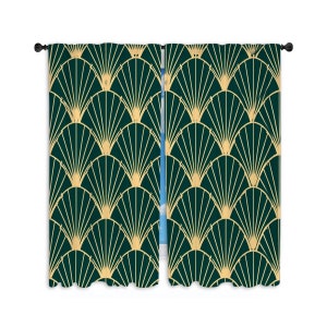 Green Gold Fans Curtain Panel Art Deco Window Curtains Emerald Green Drapes Custom Sizes Green And Gold Curtains Classic Curtains